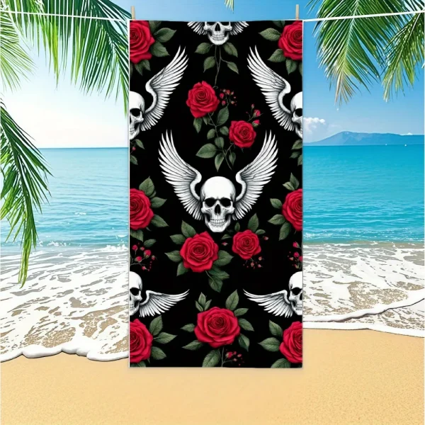 Beach Towel With Vintage Skull and Roses Beach Towel Design Sports Travel  Swim Pool Yoga More Suitable for Summer 4