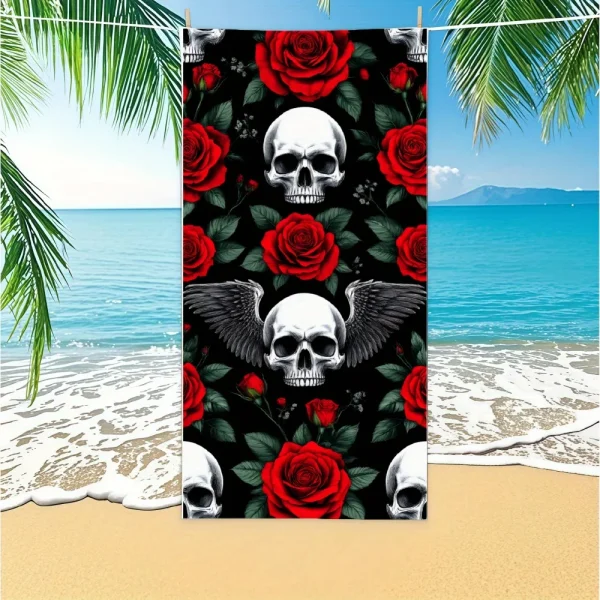 Beach Towel With Vintage Skull and Roses Beach Towel Design Sports Travel  Swim Pool Yoga More Suitable for Summer 5