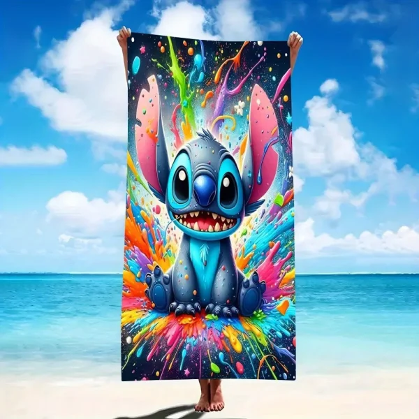 Lively Stitch Beach Towel: Colorful Splash Design for Fun in the Sun! Suitable for towels, bath towels, beach towels, gifts 1