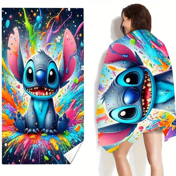 Lively Stitch Beach Towel: Colorful Splash Design for Fun in the Sun! Suitable for towels, bath towels, beach towels, gifts 2