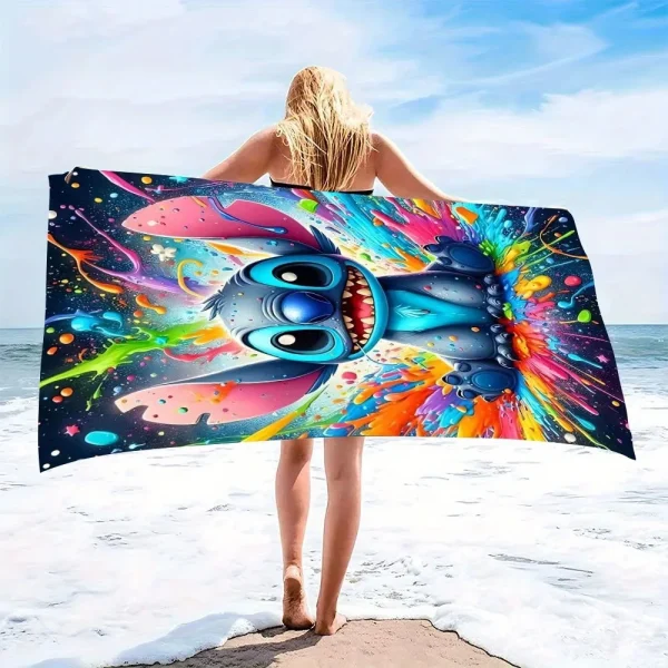 Lively Stitch Beach Towel: Colorful Splash Design for Fun in the Sun! Suitable for towels, bath towels, beach towels, gifts 4