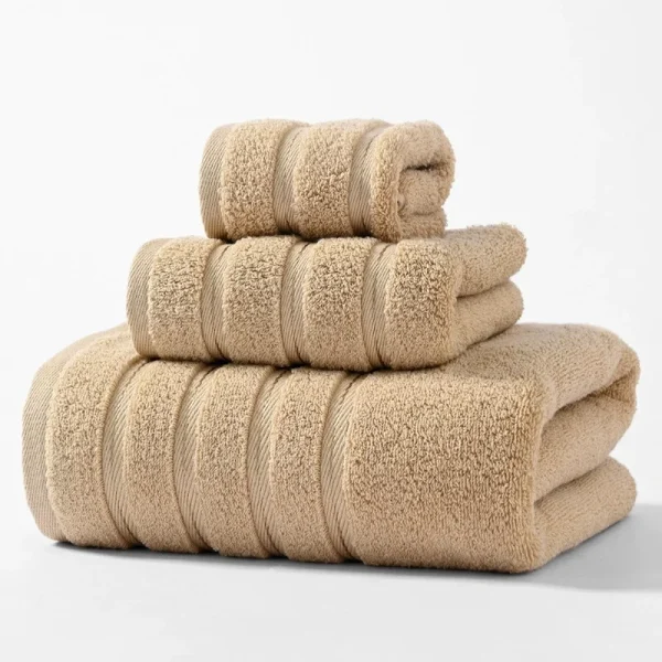 3pcs Towel Bundle Set,100%Cotton,Hand+Face+Bath Washcloth, Stripe Decor 70*140cm Home Hotel Solid White Grey Towels Gift 4