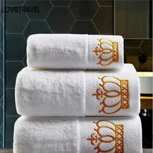 Super Absorbent Cotton Towel for Adults Embroidered Crown White Hotel Bath Towel Beach Towel Bathroom Accessories face towel 1