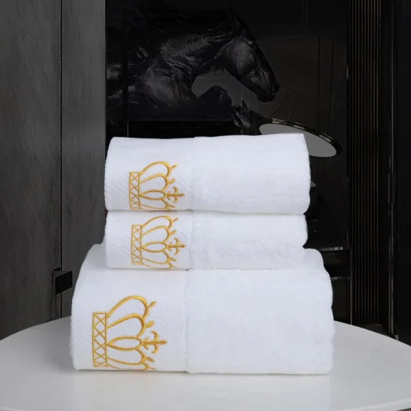 Super Absorbent Cotton Towel for Adults Embroidered Crown White Hotel Bath Towel Beach Towel Bathroom Accessories face towel 3