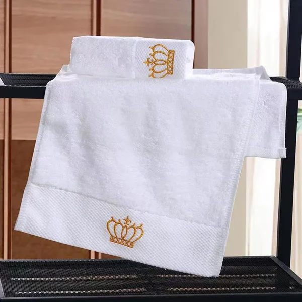 Super Absorbent Cotton Towel for Adults Embroidered Crown White Hotel Bath Towel Beach Towel Bathroom Accessories face towel 4
