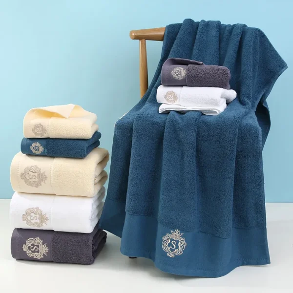 1/5/10PCS Bathroom Cotton Towel 35x75cm 70x140cm Hand Face Bath Towel Soft Gift Absorbent Sport Absorbent Towel 수건 세트 Blue White 5