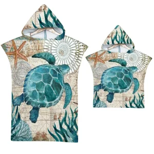 Sea Turtle Bath Towel Quick-drying Hooded Cape Large Towel Microfiber Beach Towel Wetsuit Adult Parent-child Poncho Bathrobe 1