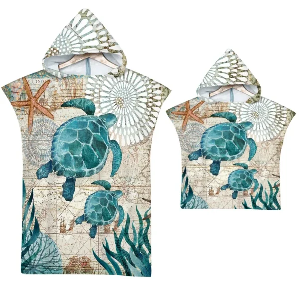 Sea Turtle Bath Towel Quick-drying Hooded Cape Large Towel Microfiber Beach Towel Wetsuit Adult Parent-child Poncho Bathrobe 2
