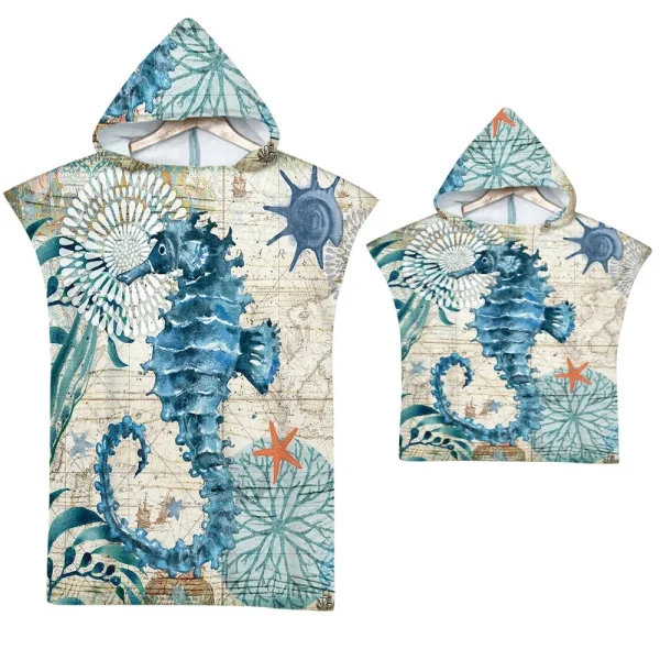 Sea Turtle Bath Towel Quick-drying Hooded Cape Large Towel Microfiber Beach Towel Wetsuit Adult Parent-child Poncho Bathrobe 3
