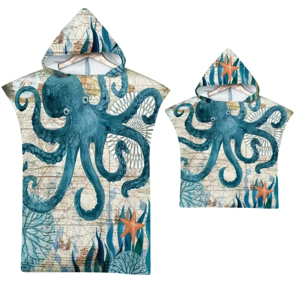 Sea Turtle Bath Towel Quick-drying Hooded Cape Large Towel Microfiber Beach Towel Wetsuit Adult Parent-child Poncho Bathrobe 5