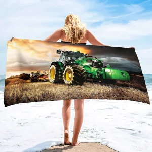 Microfiber Tractor Beach Towel, Sand Free Agricultural Vehicle Beach Towels Oversized, Quick Dry Soft Bath Towels for Sports 1
