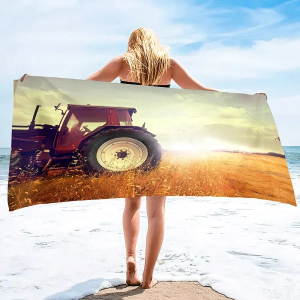 Microfiber Tractor Beach Towel, Sand Free Agricultural Vehicle Beach Towels Oversized, Quick Dry Soft Bath Towels for Sports 5
