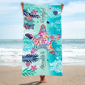1pc 59in/150cm Blue Starfish Water Ripple Summer Seaside Seaweed Bath Towl Sandproof Beach Towel - Quick-drying Lattice 1