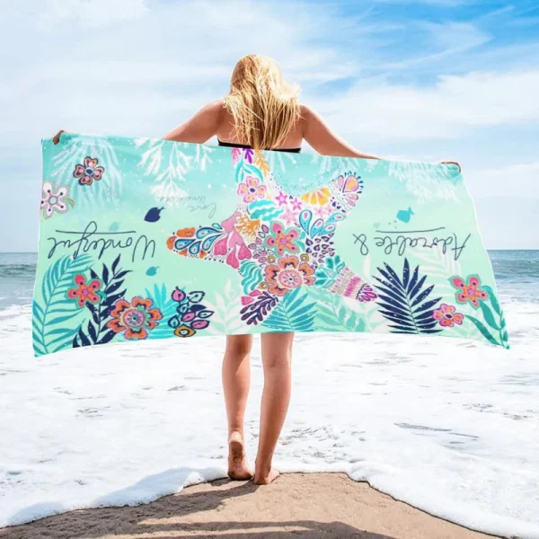 1pc 59in/150cm Blue Starfish Water Ripple Summer Seaside Seaweed Bath Towl Sandproof Beach Towel - Quick-drying Lattice 2