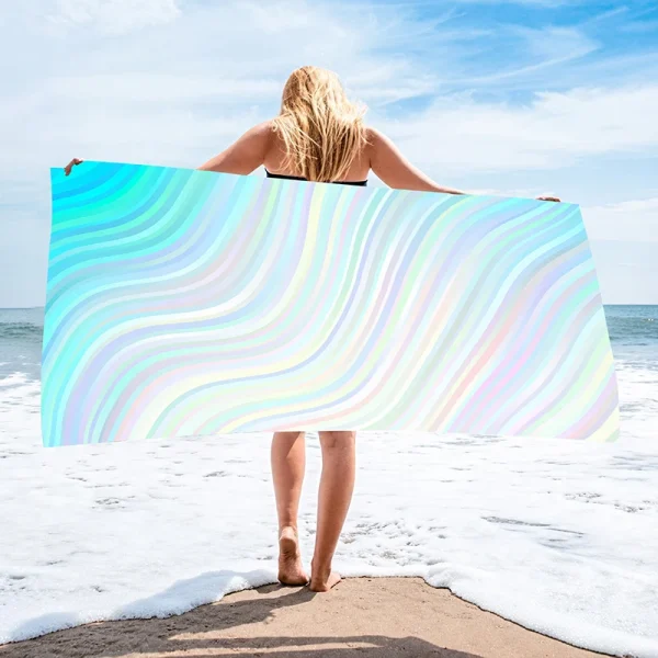 1pc 59in/150cm Blue Starfish Water Ripple Summer Seaside Seaweed Bath Towl Sandproof Beach Towel - Quick-drying Lattice 6
