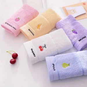 Set of 5 Soft Cotton Embroidered Fruit Themed Hand Towels - Ultra soft, absorbent and quick drying face towel with design 1