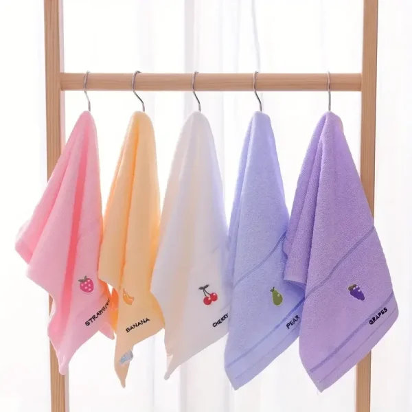 Set of 5 Soft Cotton Embroidered Fruit Themed Hand Towels - Ultra soft, absorbent and quick drying face towel with design 5
