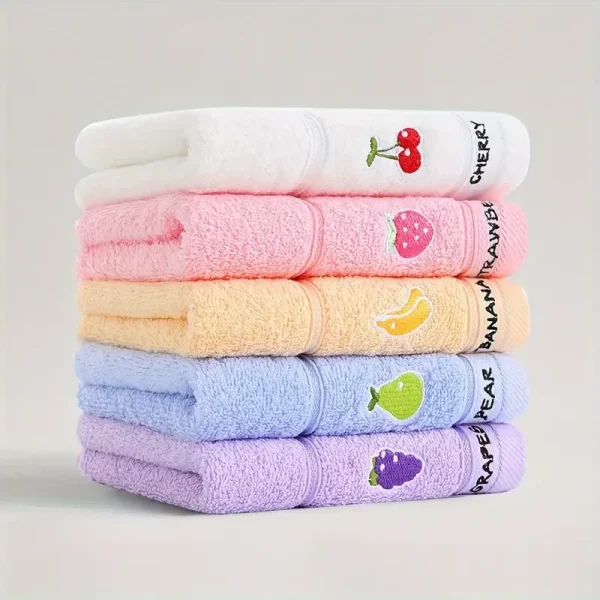 Set of 5 Soft Cotton Embroidered Fruit Themed Hand Towels - Ultra soft, absorbent and quick drying face towel with design 6