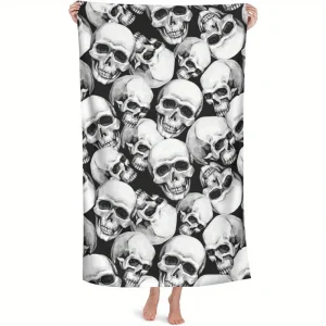 1 Extra Large Quick Dry Skeleton Beach Towel - Lightweight Polyester Blend, Fun Gothic Pattern for Men and Women, Great for Bath 1