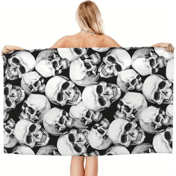 1 Extra Large Quick Dry Skeleton Beach Towel - Lightweight Polyester Blend, Fun Gothic Pattern for Men and Women, Great for Bath 5