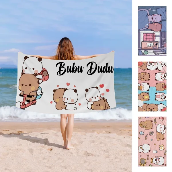 Bubu And Dudu Cute Cartoon Microfiber Blanket Quick Drying Beach Towels Oversized Printing Super Absorbent Pool Towel Blanket 1