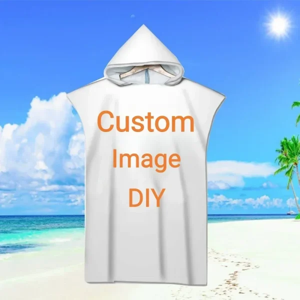 Customized Photo Logo Cape Hooded Bath Towel Robe Poncho Swimming Beach Towel Surf Man Lady Fast Quick Dry Bathrobe Beachwear 1
