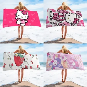 Hello Kitty Heart Beach Towel, Cute StyleMicrofiber terry bath towels for yoga, travel, swimming, fitness and camping 1