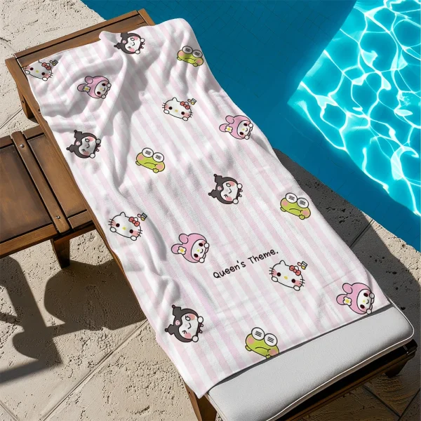 Hello Kitty-themed Beach Towel by PoolMicrofiber terry bath towels for yoga, travel, swimming, fitness and camping 2