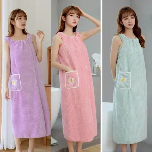 Bath Towel Household Women Wearable Wrap Adults Absorb Water Polyester Dry Hair Skirt Long Style Bathroom Washable Bathrobe 1