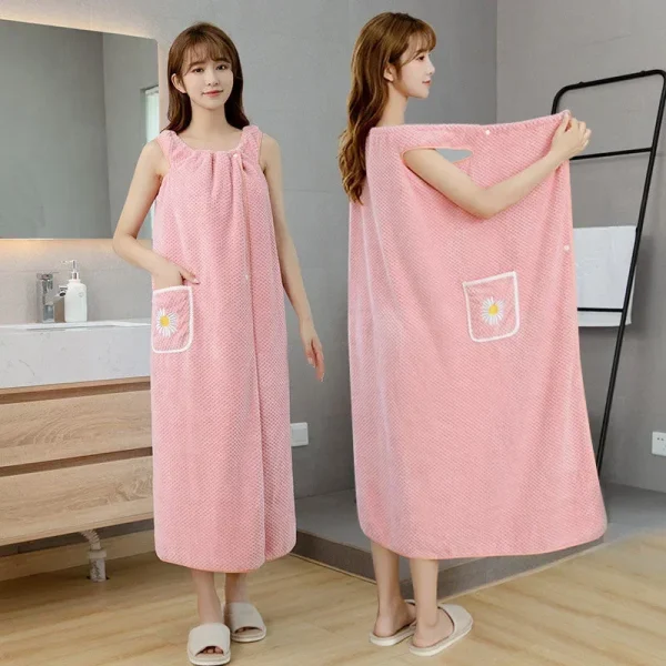 Bath Towel Household Women Wearable Wrap Adults Absorb Water Polyester Dry Hair Skirt Long Style Bathroom Washable Bathrobe 3