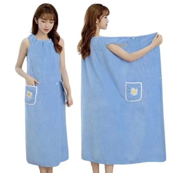 Bath Towel Household Women Wearable Wrap Adults Absorb Water Polyester Dry Hair Skirt Long Style Bathroom Washable Bathrobe 4