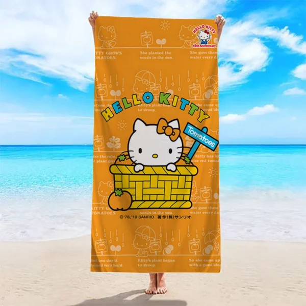Hello Kitty Beach Towel by the PoolMicrofiber terry bath towels for yoga, travel, swimming, fitness and camping 1