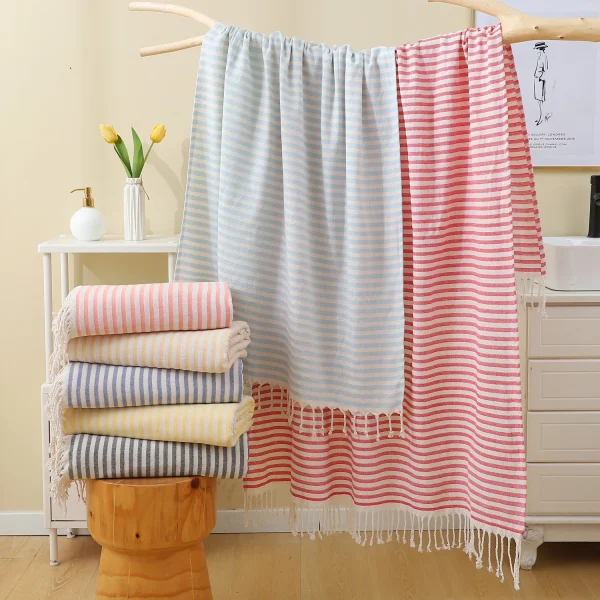 100x180CM Cotton Turkish Beach Towel Sauna Spa Gym Sports Fitness Fringed Bath Towel Shawl Scarf Sang Travel Blanket 2