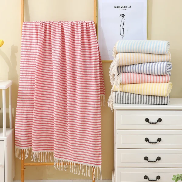 100x180CM Cotton Turkish Beach Towel Sauna Spa Gym Sports Fitness Fringed Bath Towel Shawl Scarf Sang Travel Blanket 3
