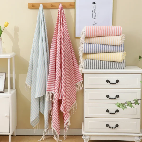 100x180CM Cotton Turkish Beach Towel Sauna Spa Gym Sports Fitness Fringed Bath Towel Shawl Scarf Sang Travel Blanket 4