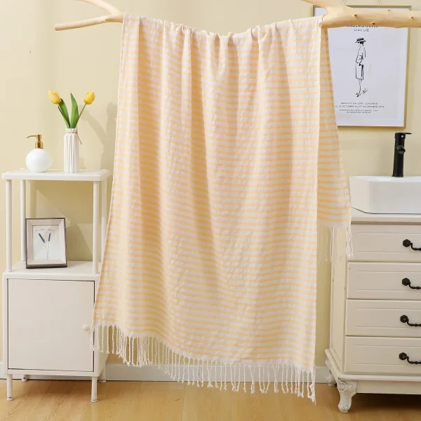 100x180CM Cotton Turkish Beach Towel Sauna Spa Gym Sports Fitness Fringed Bath Towel Shawl Scarf Sang Travel Blanket 6