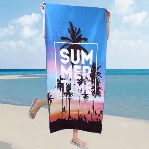 Beach Towel Summer Time And Palm Trees Printed Pattern Sun Protection Windproof Suitable For Swimming Pool Camping Travel 1