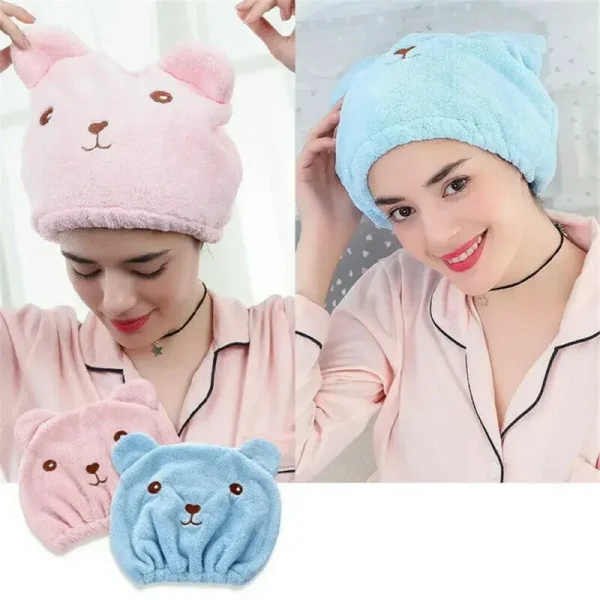 Microfiber Dry Hair Towel Latest Cute Bear Women and Child After Shower Hair Drying Hat Absorption Turban Towels Bathing Tools 2