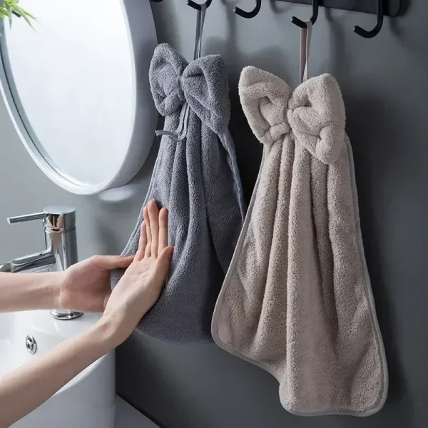 Bowknot Hand Towels for Kitchen Bathroom Coral Velvet Microfiber Soft Quick Dry Absorbent Cleaning Cloths Home Sauna Terry Towel 1