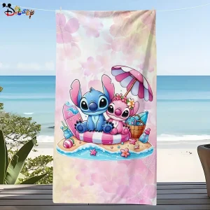 Lilo & Stitch Beach Towel: Adorable Duo on Float for Fun in the Sun! Suitable for towels, bath towels, beach towels, gifts 1