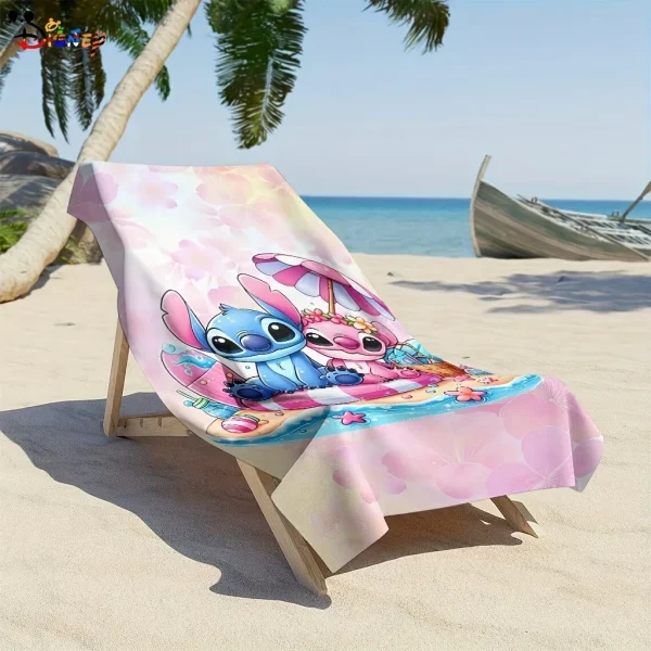 Lilo & Stitch Beach Towel: Adorable Duo on Float for Fun in the Sun! Suitable for towels, bath towels, beach towels, gifts 3
