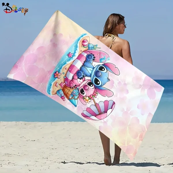 Lilo & Stitch Beach Towel: Adorable Duo on Float for Fun in the Sun! Suitable for towels, bath towels, beach towels, gifts 4