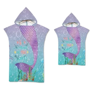 Mermaid Microfiber Quick Dry Large Beach Bath Towel Hooded Cloak Wetsuit Adult Child Parent-Child Changing Poncho Bathrobe 1