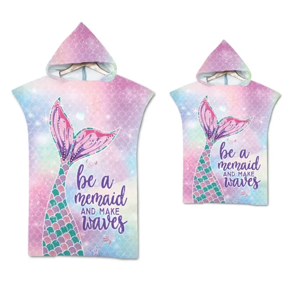 Mermaid Microfiber Quick Dry Large Beach Bath Towel Hooded Cloak Wetsuit Adult Child Parent-Child Changing Poncho Bathrobe 2