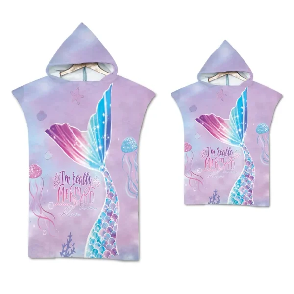 Mermaid Microfiber Quick Dry Large Beach Bath Towel Hooded Cloak Wetsuit Adult Child Parent-Child Changing Poncho Bathrobe 3