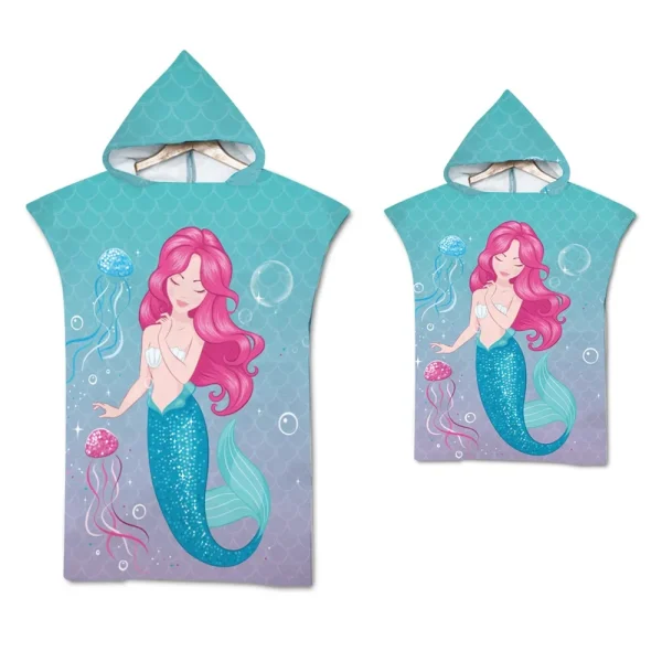 Mermaid Microfiber Quick Dry Large Beach Bath Towel Hooded Cloak Wetsuit Adult Child Parent-Child Changing Poncho Bathrobe 4
