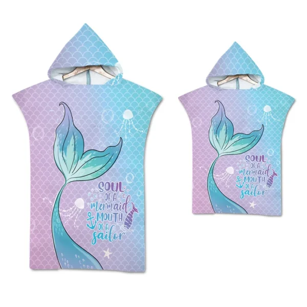 Mermaid Microfiber Quick Dry Large Beach Bath Towel Hooded Cloak Wetsuit Adult Child Parent-Child Changing Poncho Bathrobe 5
