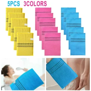 5Pcs Exfoliating Bath Pad Towels Set Korean Italy Asian Exfoliating Bath Washcloth Body Scrub Shower Soft Polyester Cotton 1