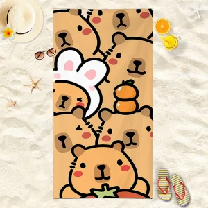 2025 New Capibara Beach Towel Cute Capybara Soft Beach Towel Microfiber Cartoon Printed Towel Comfortable Soft Beach Towel 1