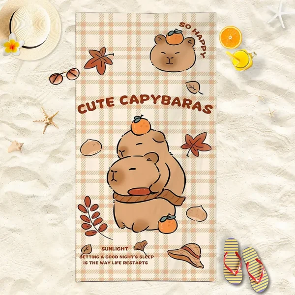 2025 New Capibara Beach Towel Cute Capybara Soft Beach Towel Microfiber Cartoon Printed Towel Comfortable Soft Beach Towel 3
